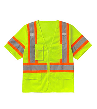 ICO-B-114 - Hi-Viz Class 3 Deluxe Mesh Safety Vest - Safety Green/Orange/Silver